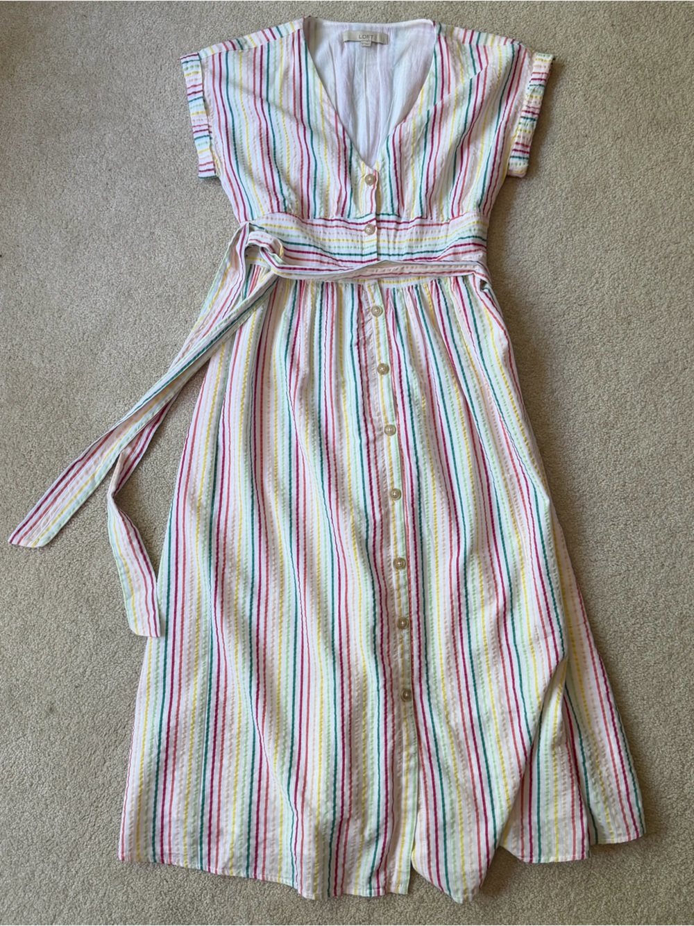 LOFT Multi-Color Striped Midi Dress
